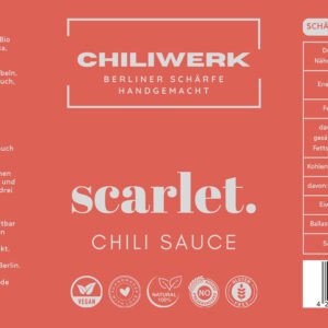 Scarlet. Label - Chiliwerk milde Hot Sauce